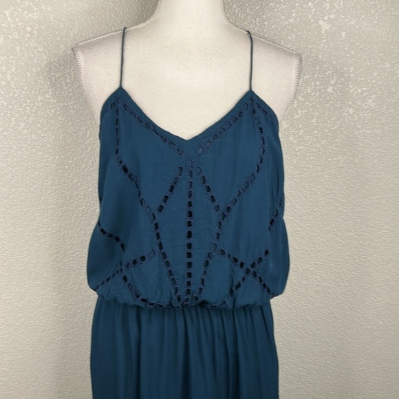 Angels by the Sea Dark Green Boho Summer Spaghetti Strap Embroidered Dress Sz L - Picture 2 of 8